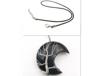 Cross-Border New Handmade Necklace Jewelry Moon Natural Crystal Stone Tree Of Life Jewelry Pendant Necklace Accessories a8796