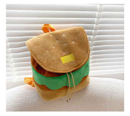Cute Hamburger Plush Backpack Soft Cartoon Burger Plush Coin Purse Girls Kindergarten School Bookbag Children Kids Pack