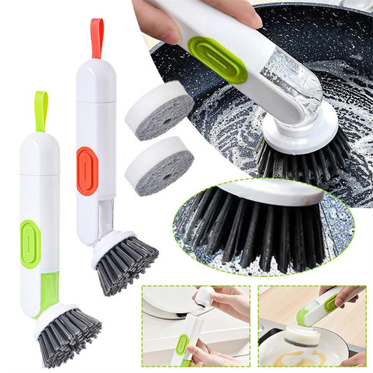 Multi-Functional Long-Handle Liquid-Filled Cleaning Brush Washing Up Brushes With Liquid Dispenser Two Replacement Heads For 