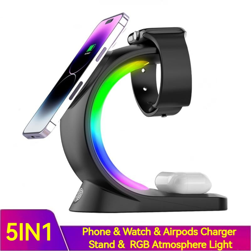4 In 1 Magnetic Wireless Charger Fast Charging For Smart Phone Atmosphere Light Charging Station For Airpods Pro I-phone Watch - HD Wireless Product #2
