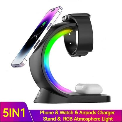 4 In 1 Magnetic Wireless Charger Fast Charging For Smart Phone Atmosphere Light Charging Station For Airpods Pro I-phone Watch - HD Wireless Product #2