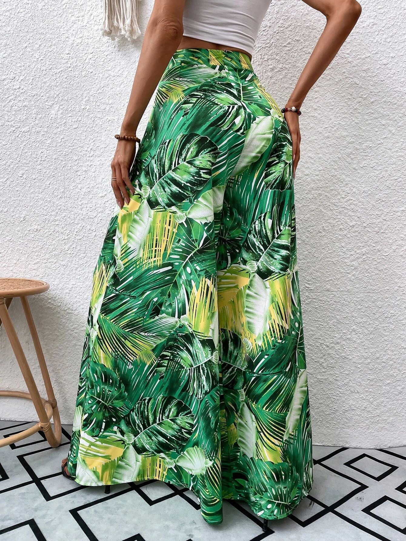 Fashionable Chiffon Floral Wide-leg Pants For Women
