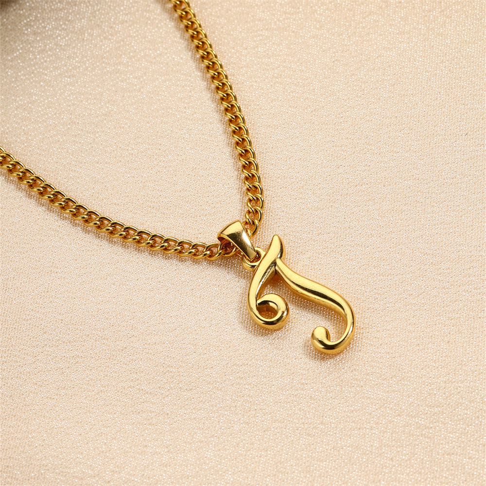 Simple Elegant Necklace Stainless Steel 18K Gold Mini English Letter Pendant a8fe4610 8c98 4805 a98c 079e28275ff1