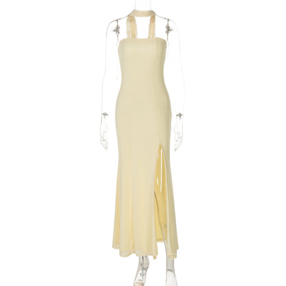 Fashion Tube Top Slit Slim-fitting Solid Color Temperament Dress a8fefa5d 41bc 4b40 af9a 4db6e42d8d67