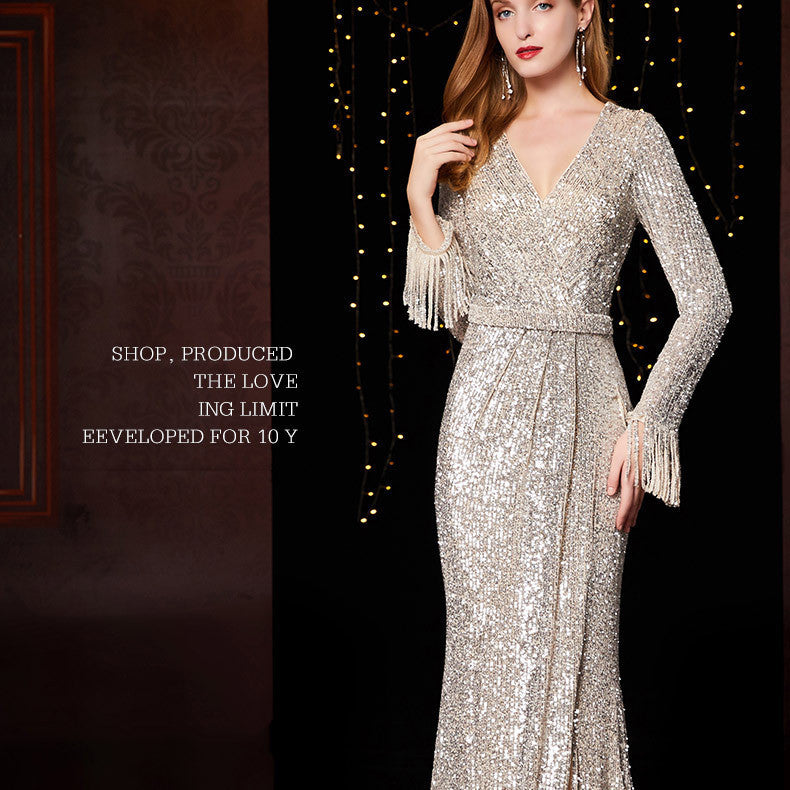 Temperament Banquet Ladies Sequined Annual Meeting Host Long Evening Dress a92156e2 1a47 406b a203 27c222858cbb