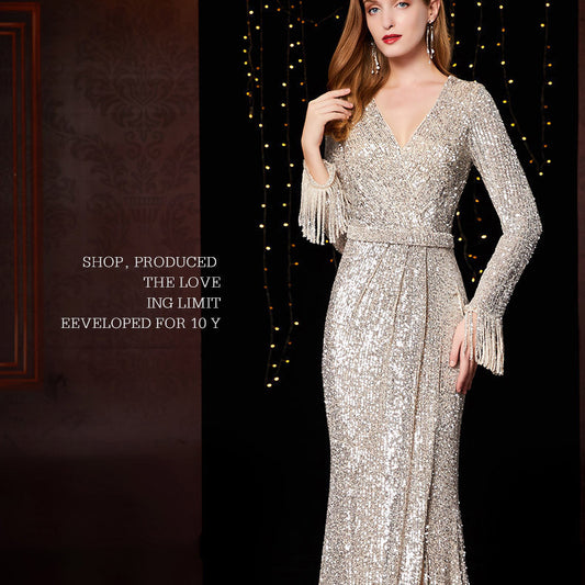 Temperament Banquet Ladies Sequined Annual Meeting Host Long Evening Dress a92156e2 1a47 406b a203 27c222858cbb