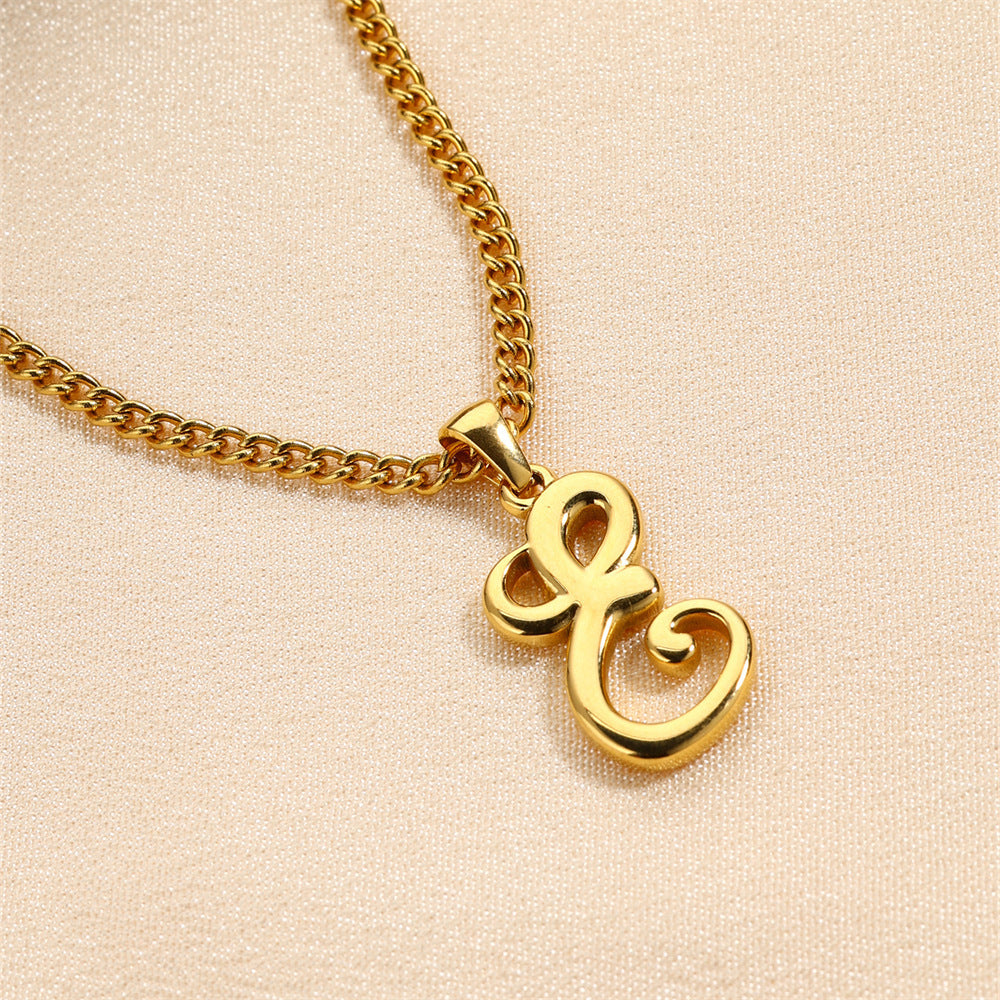 Simple Elegant Necklace Stainless Steel 18K Gold Mini English Letter Pendant a925a779 70fa 4434 9ed3 bc6c02855e7e