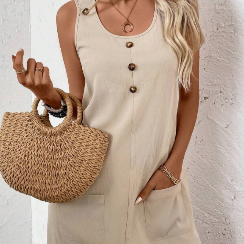 Solid Color Simple Style Women Sleeveless A-Line Dress For Daily Wear a95cac3c da10 4cfc 8754 73c32ab9cdee