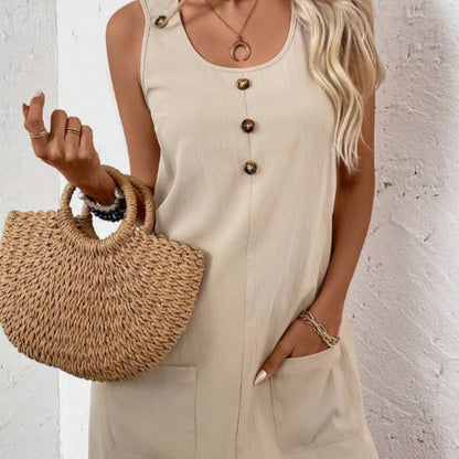 Solid Color Simple Style Women Sleeveless A-Line Dress For Daily Wear a95cac3c da10 4cfc 8754 73c32ab9cdee
