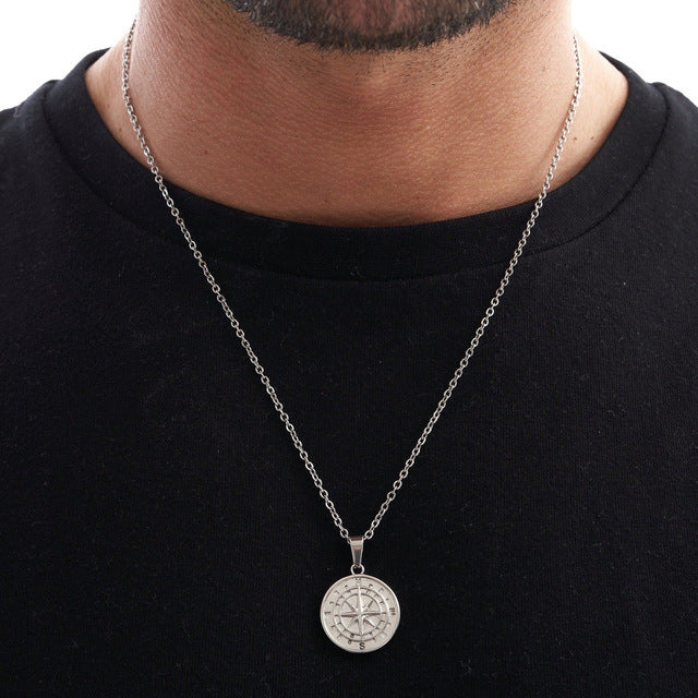Men's Layered Nautical Travel Compass Pendant Necklace a961b390 03ef 4de3 9c5f caffc6404fbd