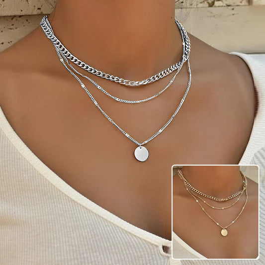 Women's Multilayer Necklace Ins Fashion Disc Pendant Clavicle Necklace Chains Personality Jewelry a9749c48 4405 4383 9b99 5e8