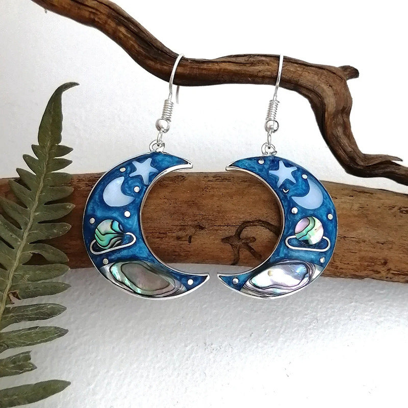 Female Retro Crescent Blue Sky Planet Earrings a9d1af1e 7ff0 4e14 a622 cc7dfd23e40b