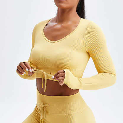 Women's Threaded Lace Tight-fitting Belly Button Sports Top a9ef14a5 ef37 42c1 ab02 1ca5e92fce7c
