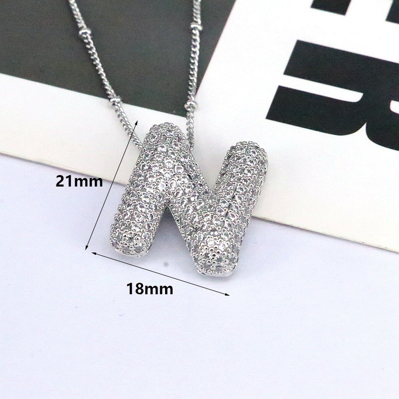 Brass Zircon Bubble Balloon Letter Pendant Necklace For Women a9f0b96d 3be9 47bb b2f9 929492b92d4b