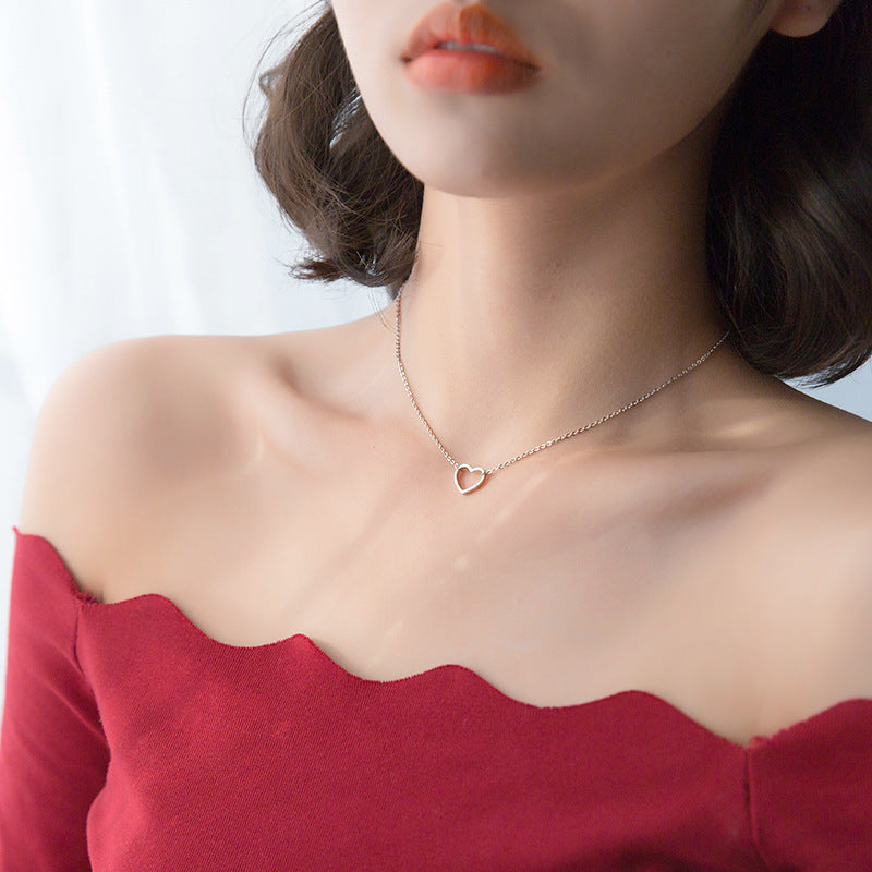 S925 Silver Women's Fashion Sweet Simple Hollow Heart Necklace aa18642e 3137 4dcc bd95 61c8131b729e