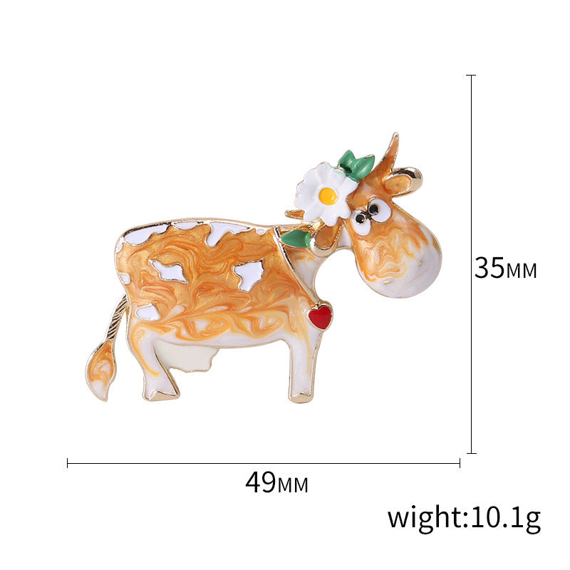 Fashion Alloy Dripping Oil Small Flower Cow Brooch aa22d177 ca9c 4004 8588 b2c8b2c9883c