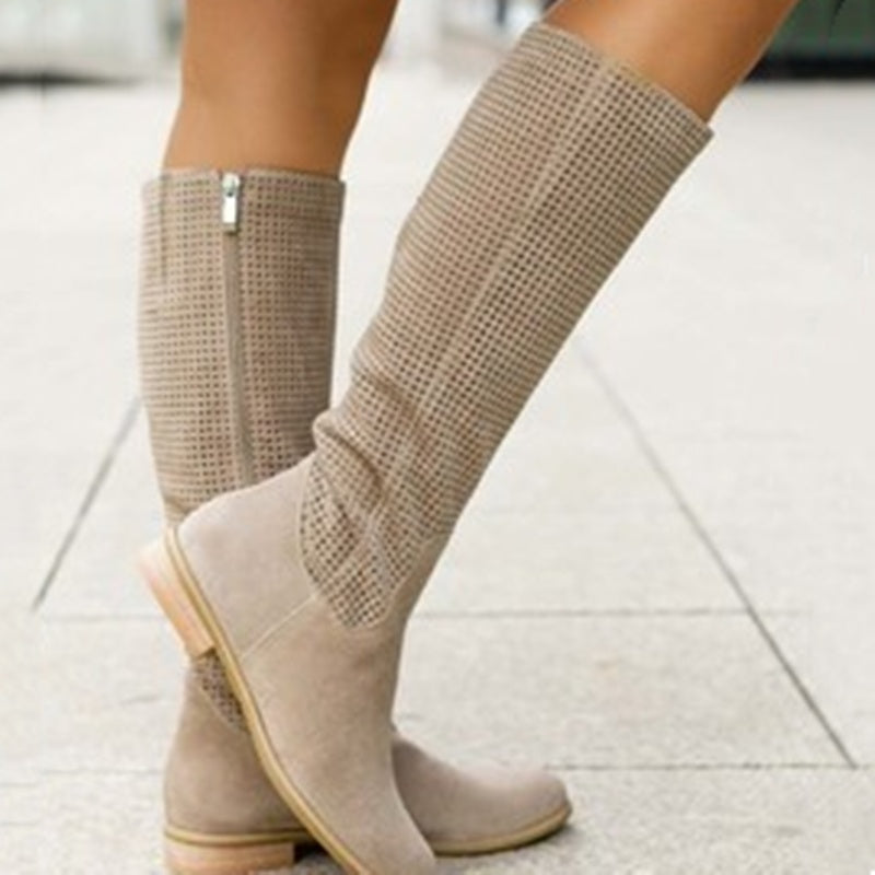Low Heel Large Size Round Head Air Vent Suede High Boots aa344f10 bcf7 427f a11e c358e308d385