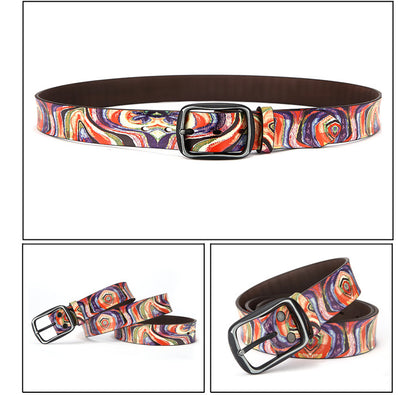 Pure Cowhide Printed Rainbow Graffiti Leather Decorative Belt aa3e4b90 16c7 4e17 af43 d79ca3f2face