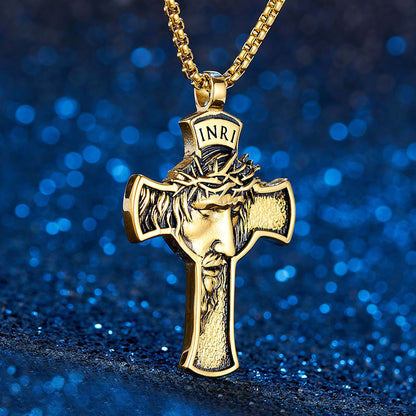 Stainless Steel Cross Shelf Head Pendant Necklace Personality Retro Men