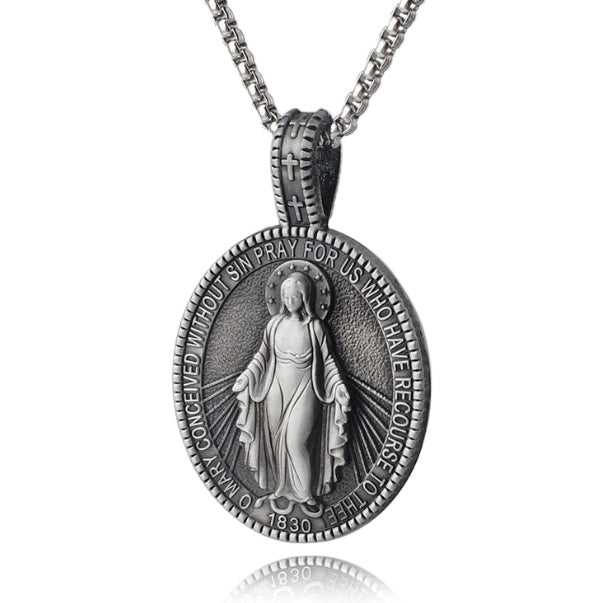 Virgin Mary Pendant Medal Religious Christian Stainless Steel Necklace aa8c1b17 9c08 40ea 836d 714718ed793d