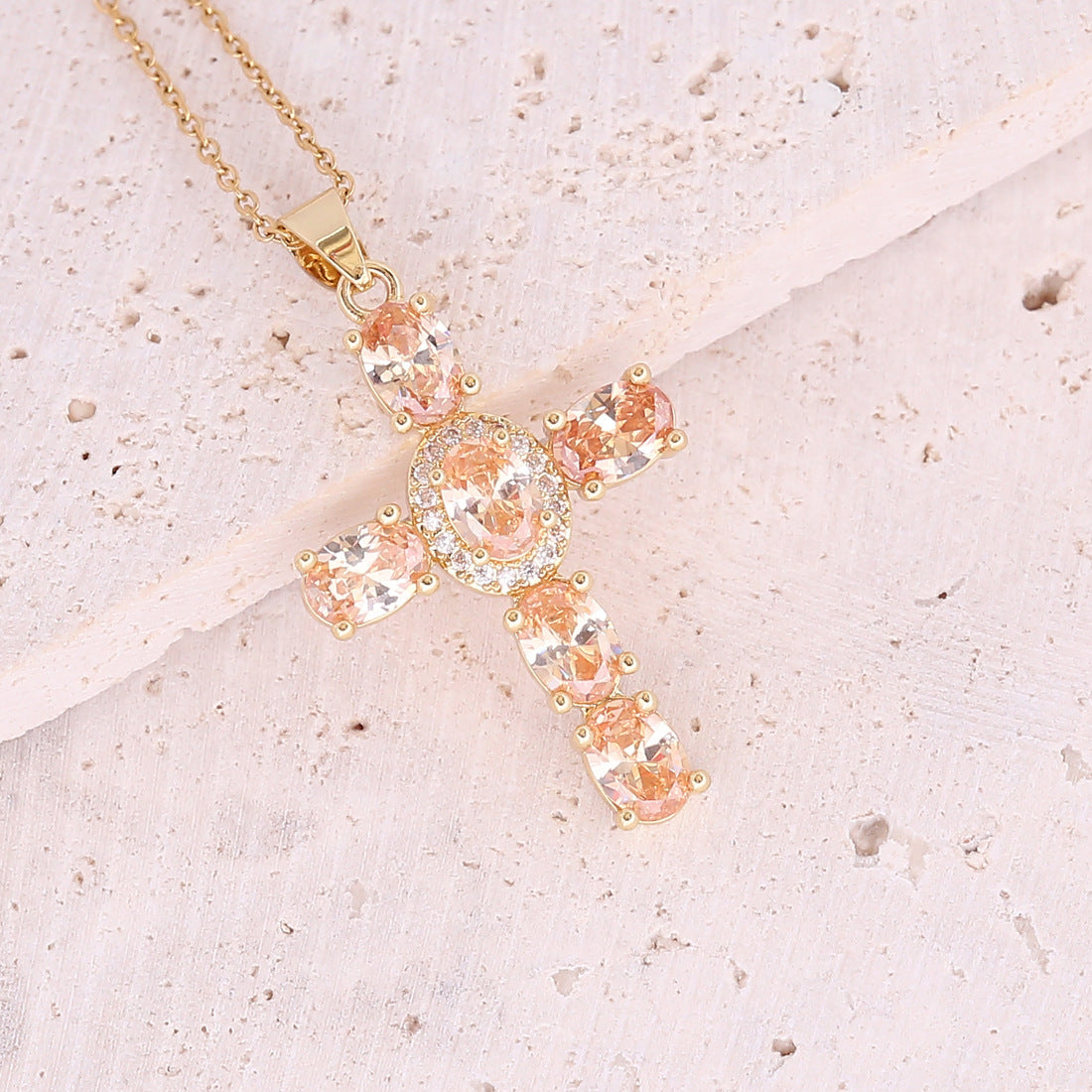 Copper Micro Zircon-laid Necklace Multicolor Cross Pendant Hip Hop Necklace Clavicle Chain aa95c32a a2aa 479d 993a cdbe0774df