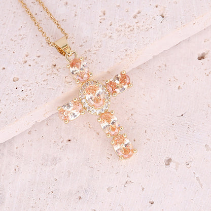 Copper Micro Zircon-laid Necklace Multicolor Cross Pendant Hip Hop Necklace Clavicle Chain aa95c32a a2aa 479d 993a cdbe0774df
