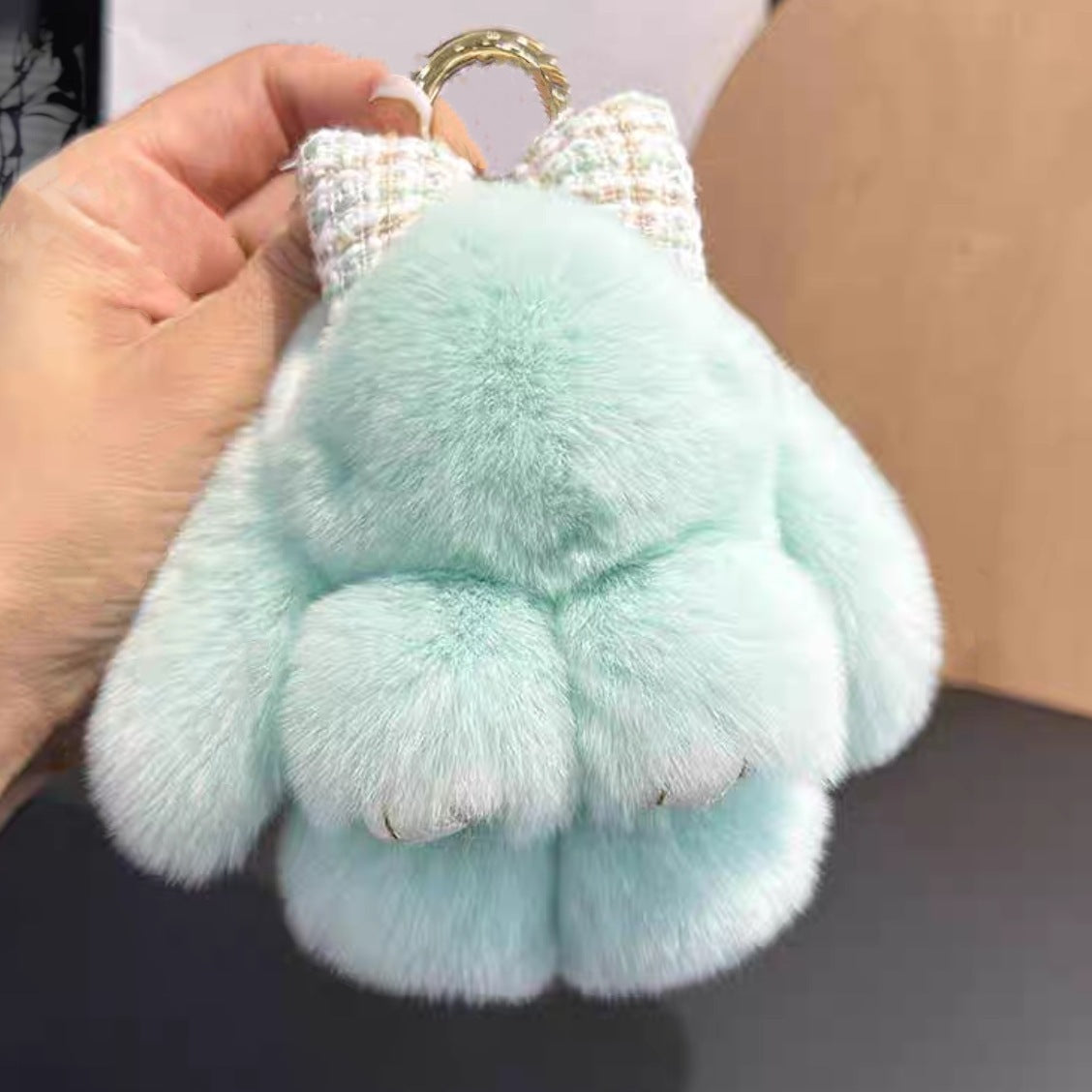 Rabbit Fur Bow Bunny Car Key Ring aa95f391 ce47 4964 9715 ff8320b3312f