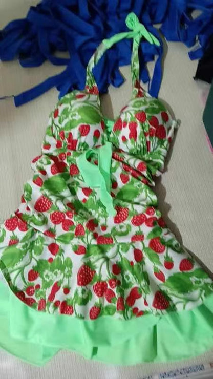 New Dress-style Fork With Exposed Back Steel Bracket Cute Strawberry Swimsuit aa977391 d779 4f17 a21f 69637807cf3b