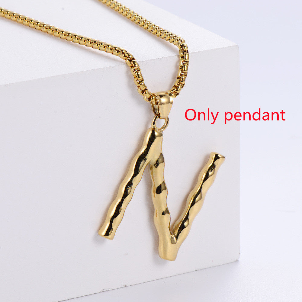 Three-dimensional 26 English Letter Pendant Necklace Fashion Jewelry Titanium Steel Couple Ornament aabe139d acfd 470a b2e4 b