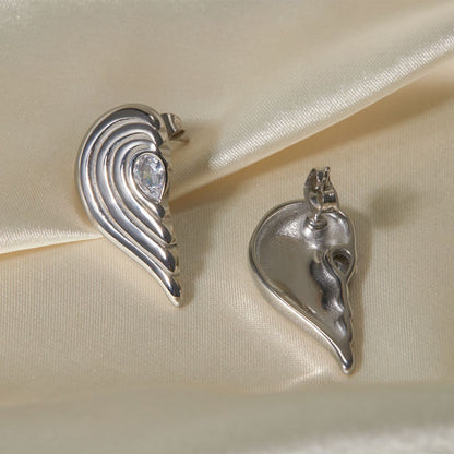 18k Gold Stainless Steel Inlaid Zircon Symmetrical Heart Earrings - HD Wireless Product #4
