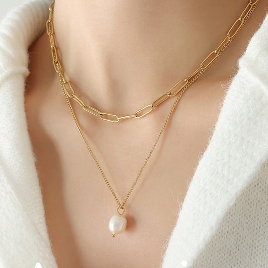 Women's Double-layer Pearl Pendant Clavicle Necklace ab1c722e 89cf 41ac 8819 442ec2a74a75