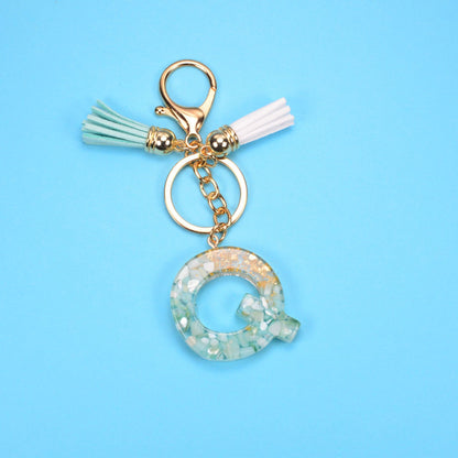 English Alphabet Keychain Tassel Pendant Stone Gold Foil Resin Key ab548da0 5e55 428b 9310 7febd4543fd3
