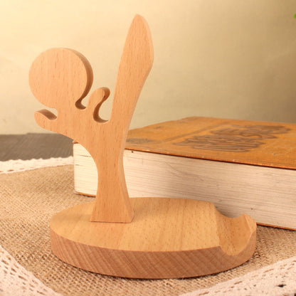 Creative  Mobile Phone Toma Back With Coin Beech Wood Lazy Phone Holder Custom Lettering - 图片 4
