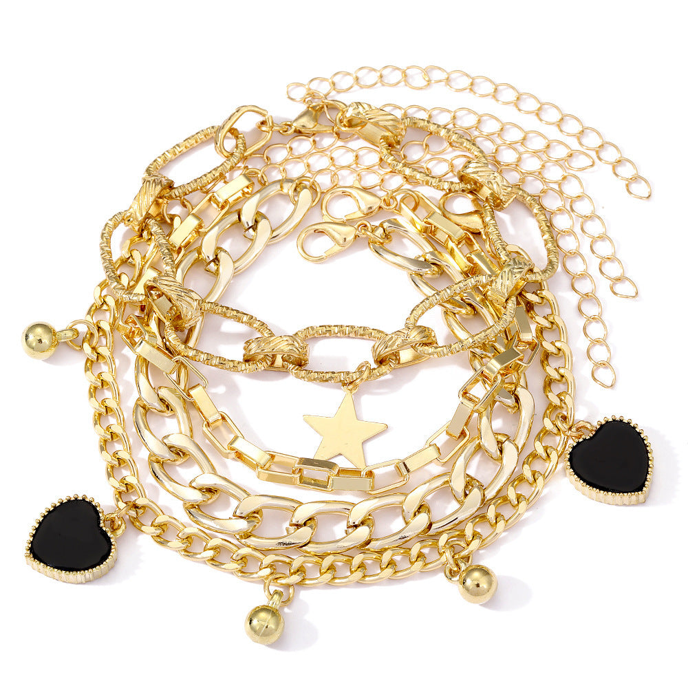 Black Peach Heart Bracelet Retro Simple Multi-layer ab6458c1 3c56 4e38 8d0f c5bf03ddaad0