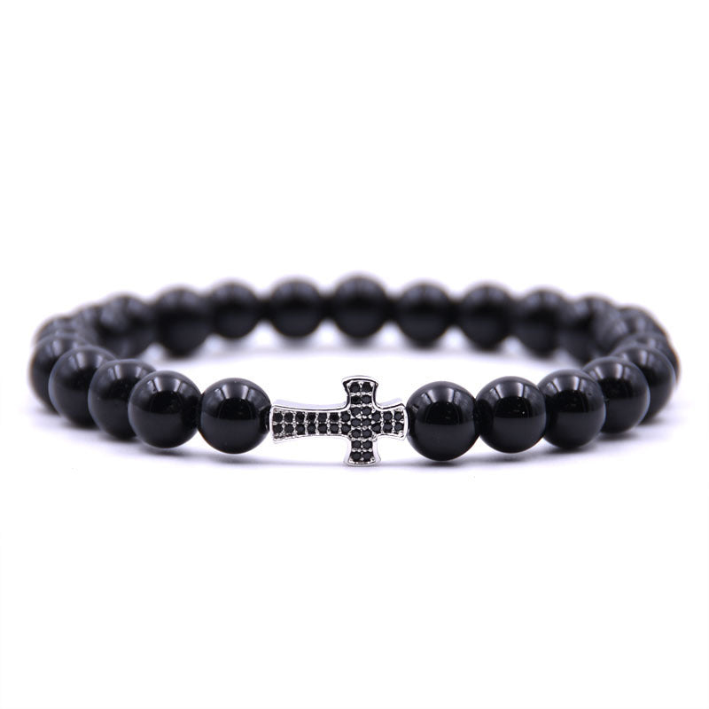 8mm Bright Black Beads Micro Inlaid Zircon Natural Stone Diy Bracelet - HD Wireless Product #11