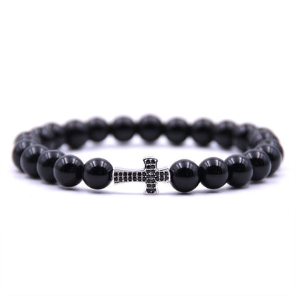 8mm Bright Black Beads Micro Inlaid Zircon Natural Stone Diy Bracelet - HD Wireless Product #11