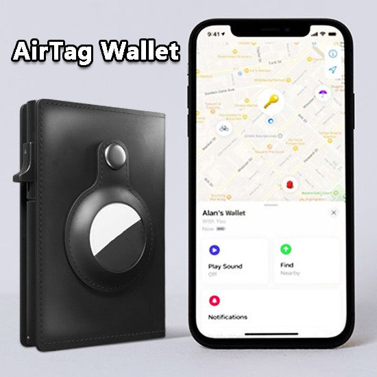 AirTag Wallet Anti Theft Bullet Card Bag Multi-functional Rfid Card Holder Men's Leather Slim Wallets For Airtag Air Tag ab69