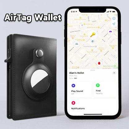 AirTag Wallet Anti Theft Bullet Card Bag Multi-functional Rfid Card Holder Men's Leather Slim Wallets For Airtag Air Tag ab69