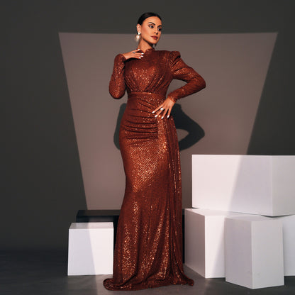 Long Sleeve Round Neck Sexy Slim Long Sequined Banquet Dress ab78e63c d4ff 4168 aaee e28b197a02f6
