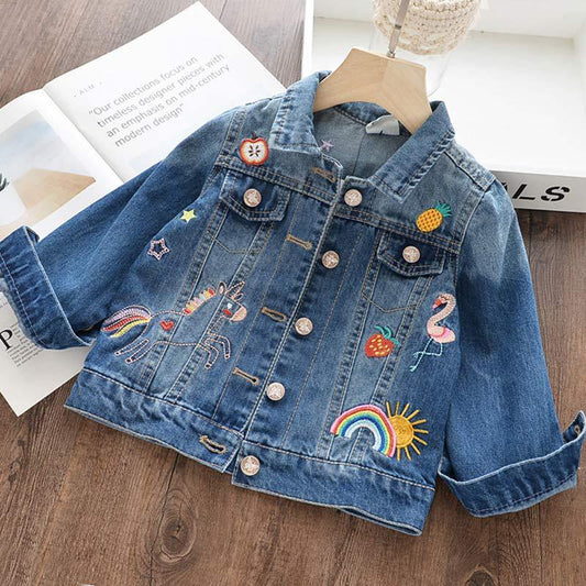Children's Graffiti Embroidered Lapel Short Denim Jacket ab9abe1d 19e4 4beb a417 e2040d0a55f2