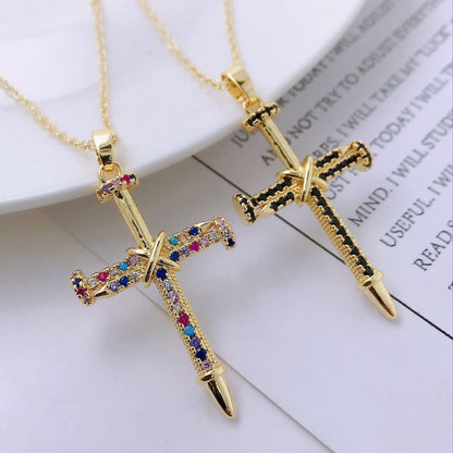 14K Gold Personality Hip Hop Clavicle Chain Nail Cross Necklace Pendant - HD Wireless Product #2
