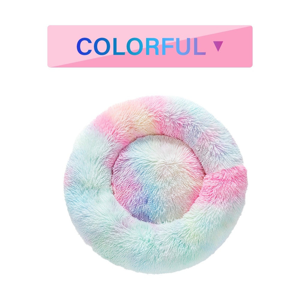 Fluffy Donut Dog Bed  Warm Soft Long Plush Pet Cushion Dog House Cat  Bed Washable Pet Sofa Mat Calming Samll Large Dog Beds 