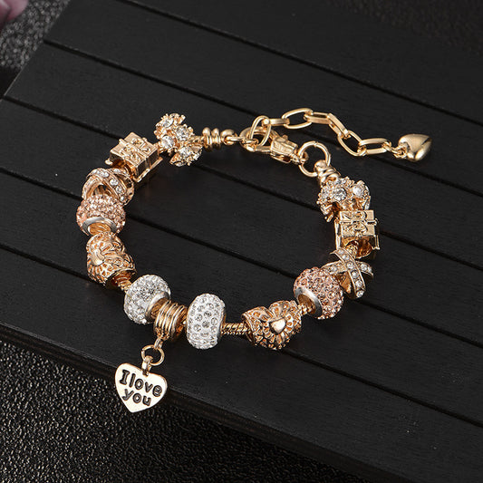 DIY Gold Bracelet Alloy Diamond Color Retaining Big Hole Beads Beaded abfb12d7 dc72 46ec a7a5 fbf0b38de176