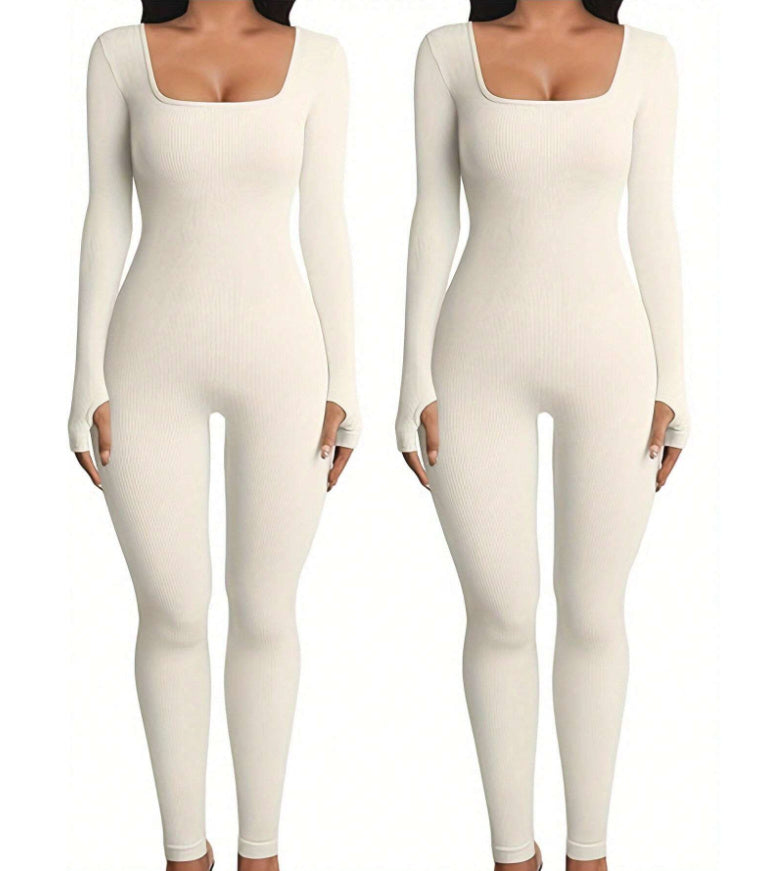 Women's Yoga Sports Fitness Jumpsuit Workout Long Sleeve Square Collar Clothing ac107f51 df5c 4923 b2ce eda271c1a0b5