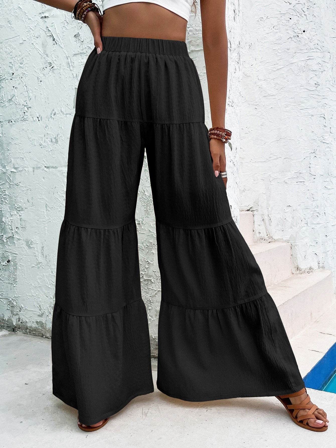 Women's Elegant Textured Casual Comfortable Long Pants ac116ede 90c0 4a0b 9b9c 6c2ad68936ec