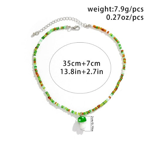 Cute Contrast Color Bead Vacation Style Necklace Summer Colorful Beaded Mushroom Necklace For Women ac490189 f925 45e4 b8bc f