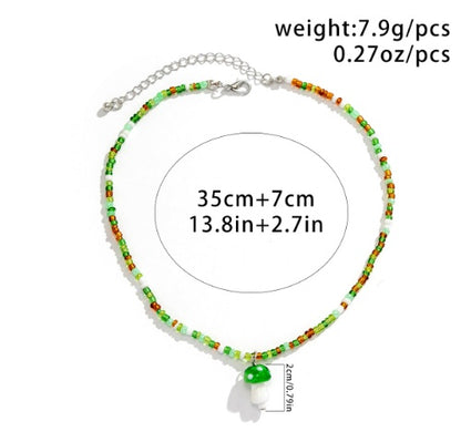 Cute Contrast Color Bead Vacation Style Necklace Summer Colorful Beaded Mushroom Necklace For Women ac490189 f925 45e4 b8bc f