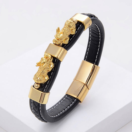 Vintage Braided Leather Rope Bracelet Stainless Steel ac6ef9c3 fd4a 4657 bed8 05d92fdc438a
