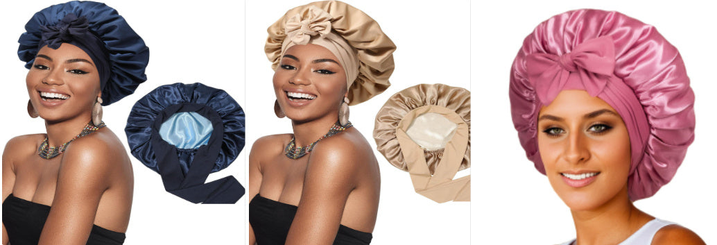 Double-layer Satin Ribbon Round Cap Bow Artificial Silk Beauty Hair Care Wide-brimmed Hat ad393afc ac72 42ef b2c4 21a3c962a99
