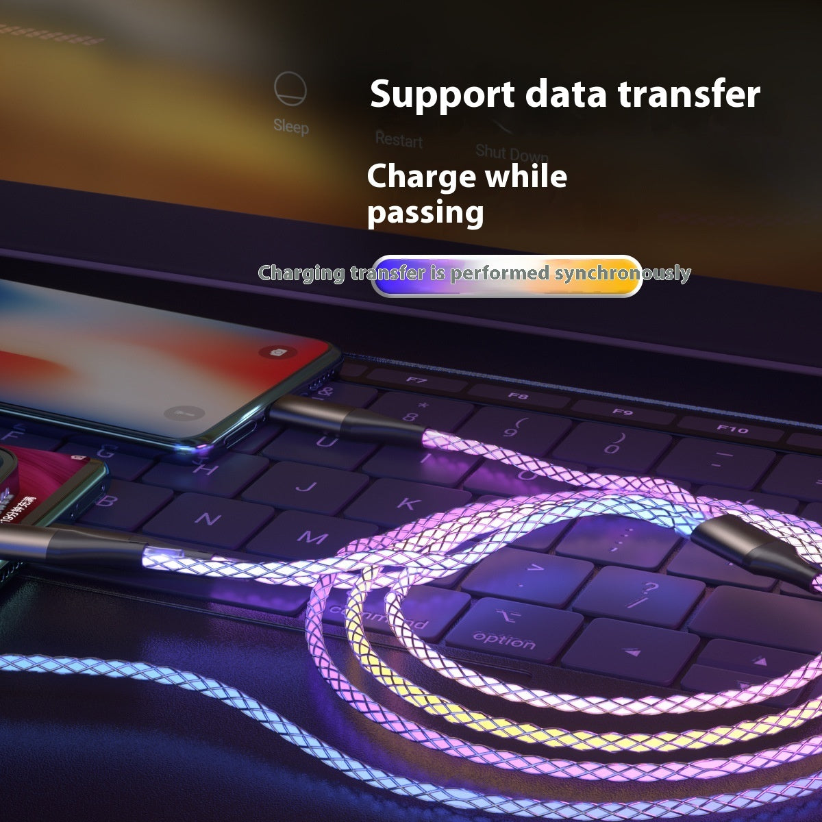 One-to-three Luminous Fast Charging RGB Data Cable - 图片 2